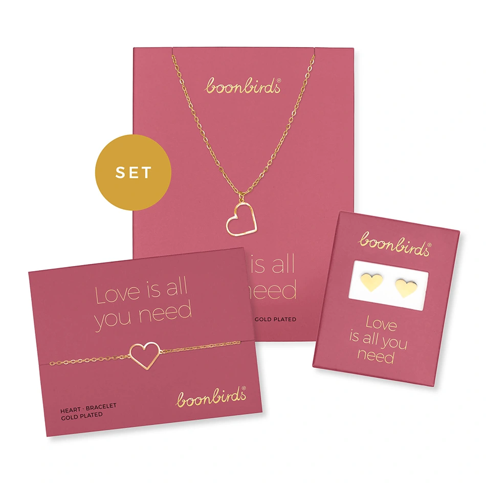 Set SELECTION – Herz, vergoldet Herz Set SELECTION Halskette Armband Ohrstecker vergoldet boonbirds