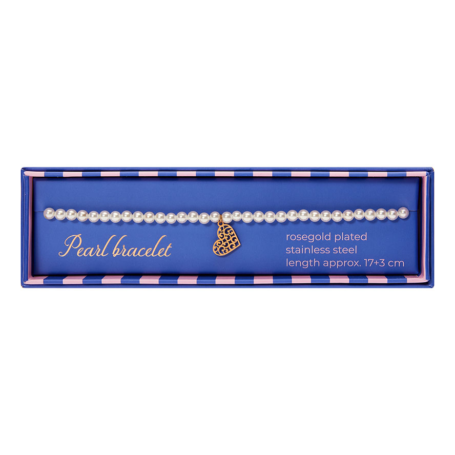 Geschenkbox Perlenarmband – Herz, rosévergoldet