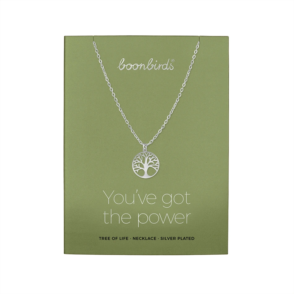 Versilberte Halskette mit Anhänger Baum des Lebens von der Marke boonbirds