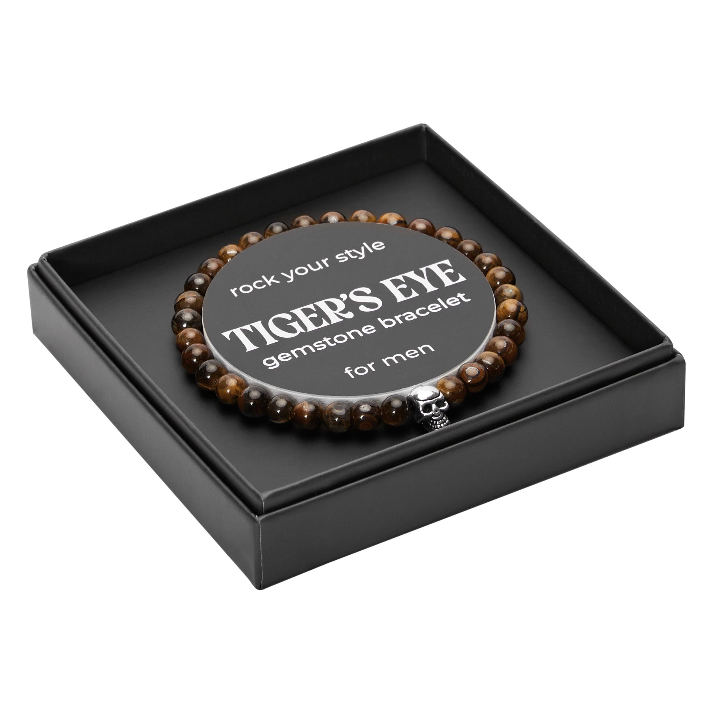 Geschenkbox MEN – Armband, Tigerauge mit Totenkopf