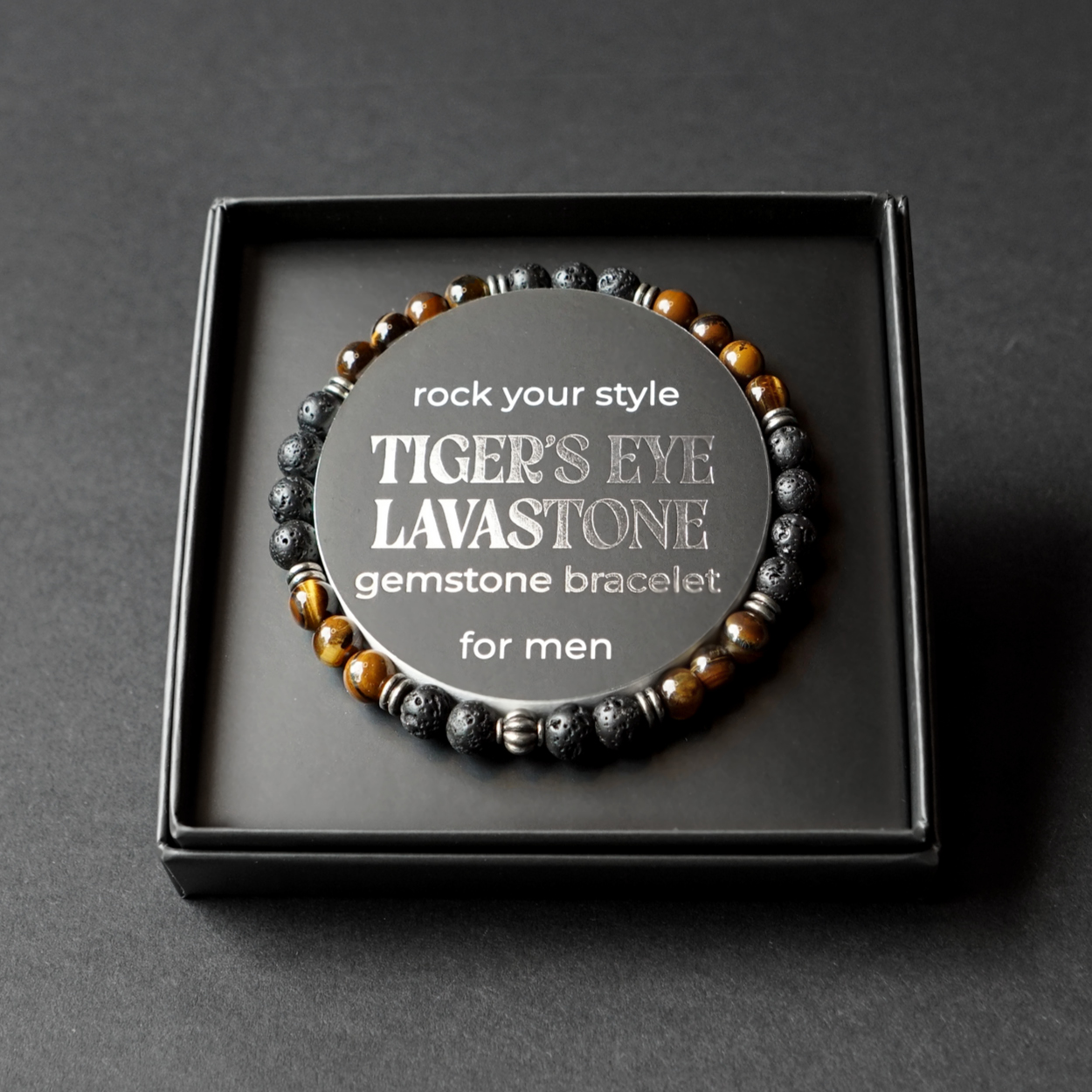 Geschenkbox MEN – Armband, Lavastein und Tigerauge