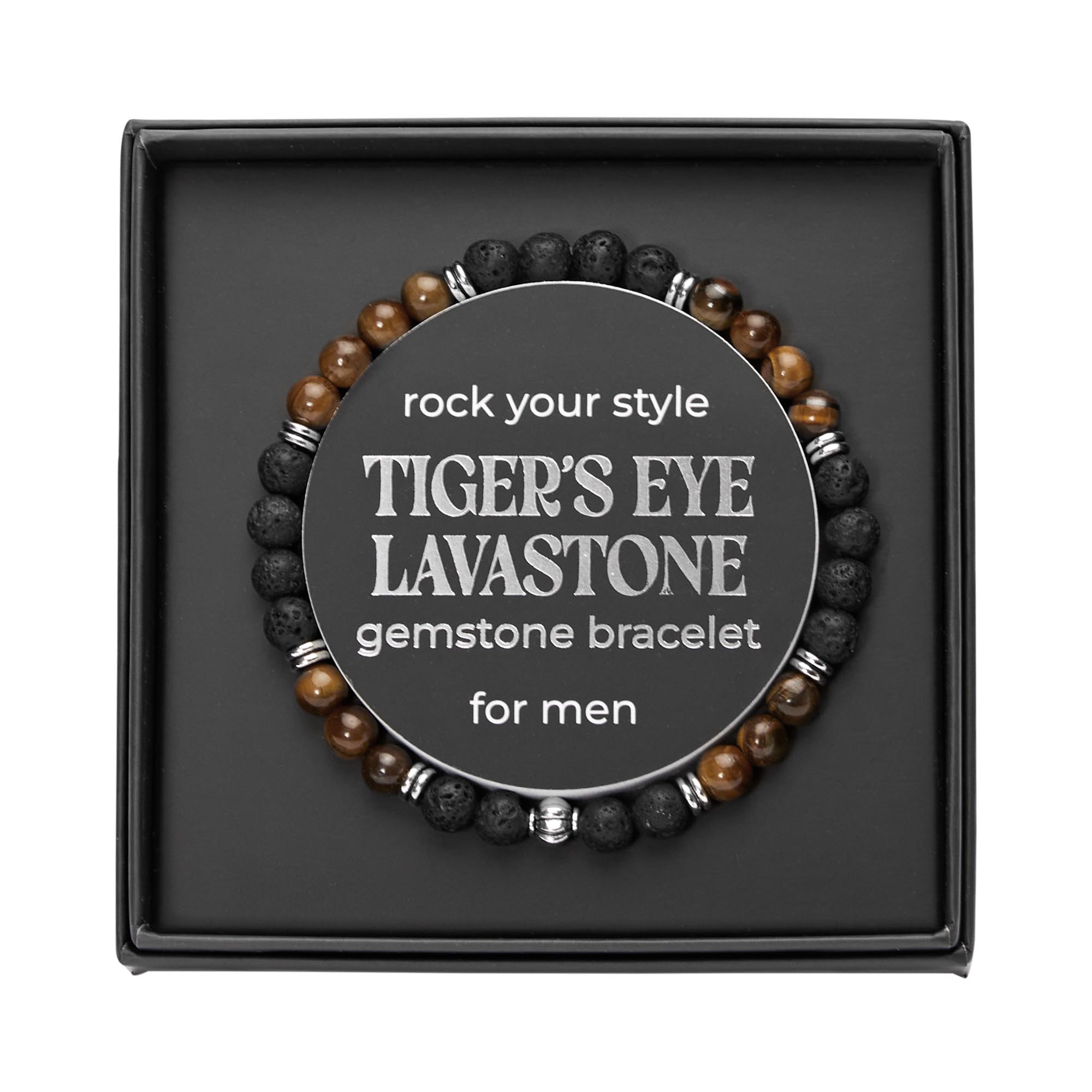 Geschenkbox MEN – Armband, Lavastein und Tigerauge