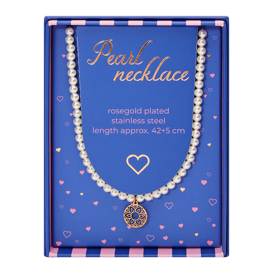 Geschenkbox Perlenhalskette – Mandala der Liebe, rosévergoldet Geschenkbox Perlenhalskette – Mandala der Liebe, rosévergoldet