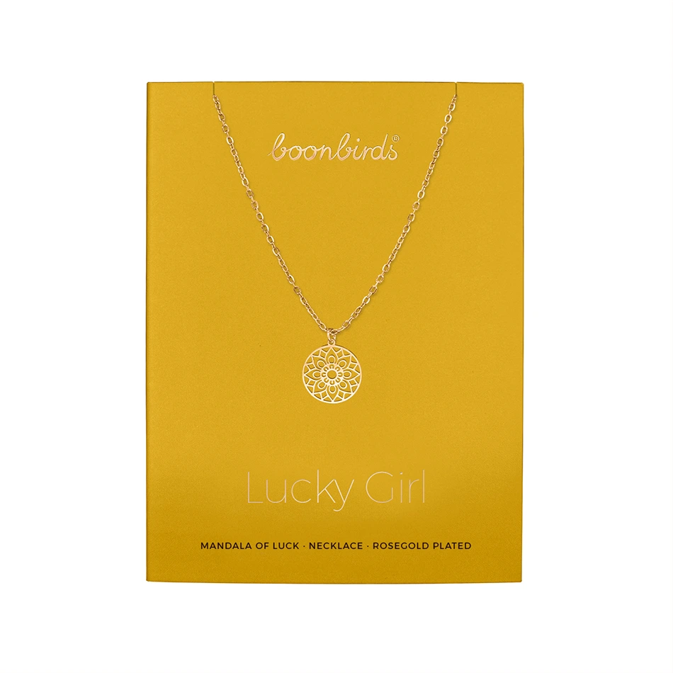 Rosévergoldete Halskette mit Anhänger Mandala des Glücks von der Marke boonbirds