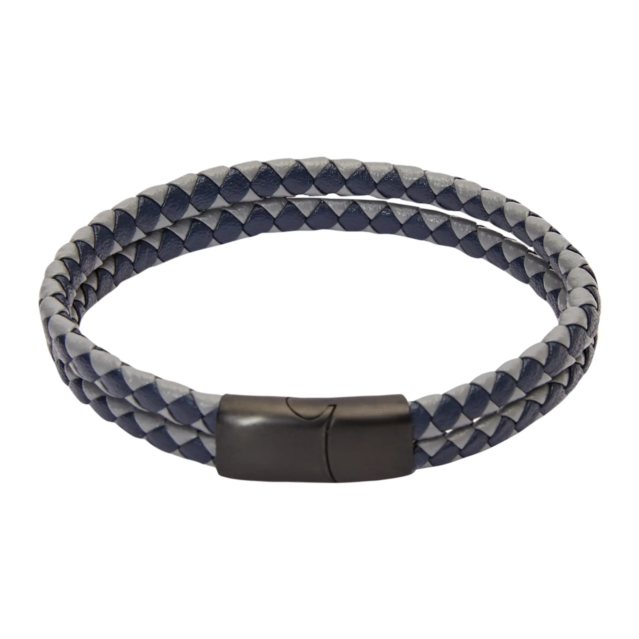 Armband TEXAS – Leder, grau/blau (flach, doppelreihig)