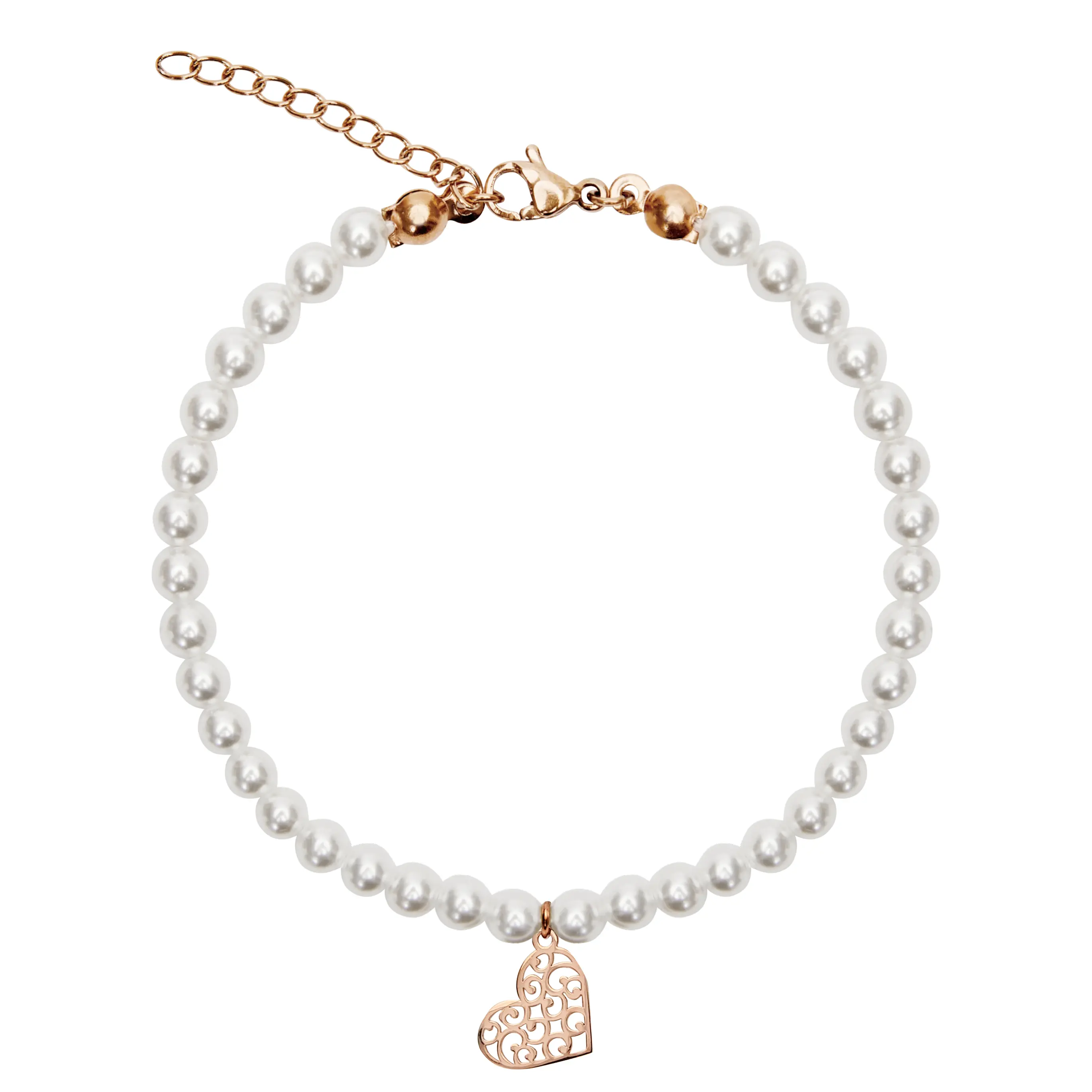 Armband CLASSY mit Perlmuttperlen – Herz, rosévergoldet