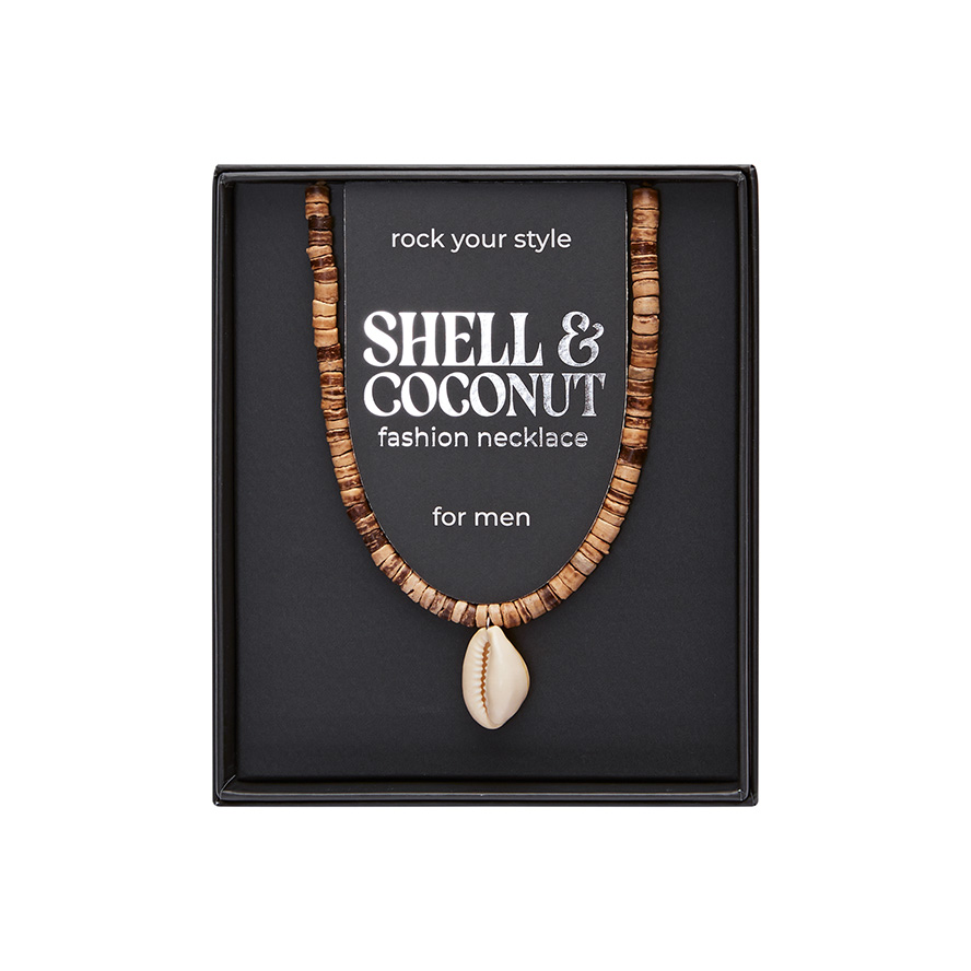 Geschenkbox MEN – Halskette, Kokosnuss mit Muschel Geschenkbox MEN – Halskette, Kokosnuss mit Muschel