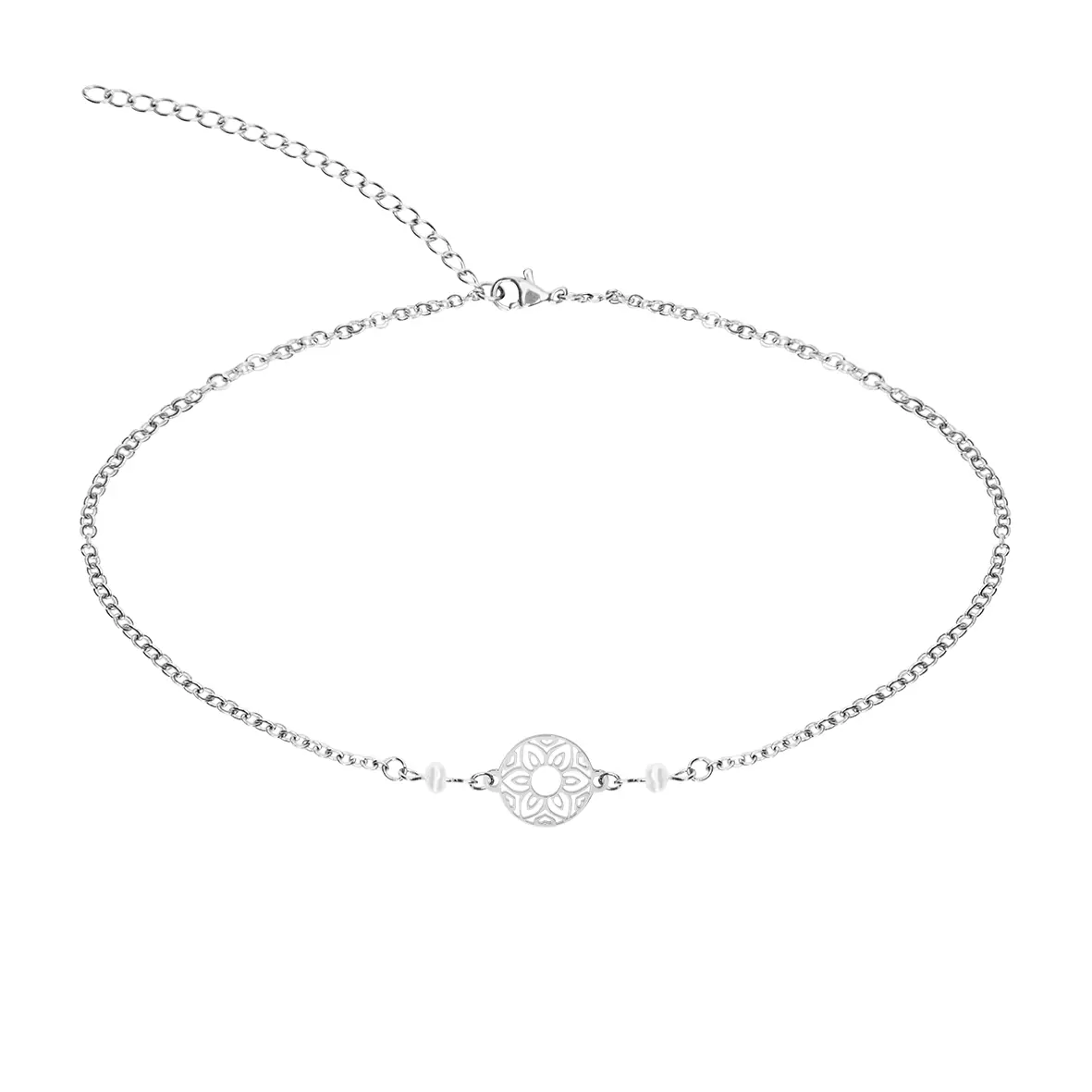 Fußkettchen SUNNY – Mandala der Liebe mit Perlen, versilbert