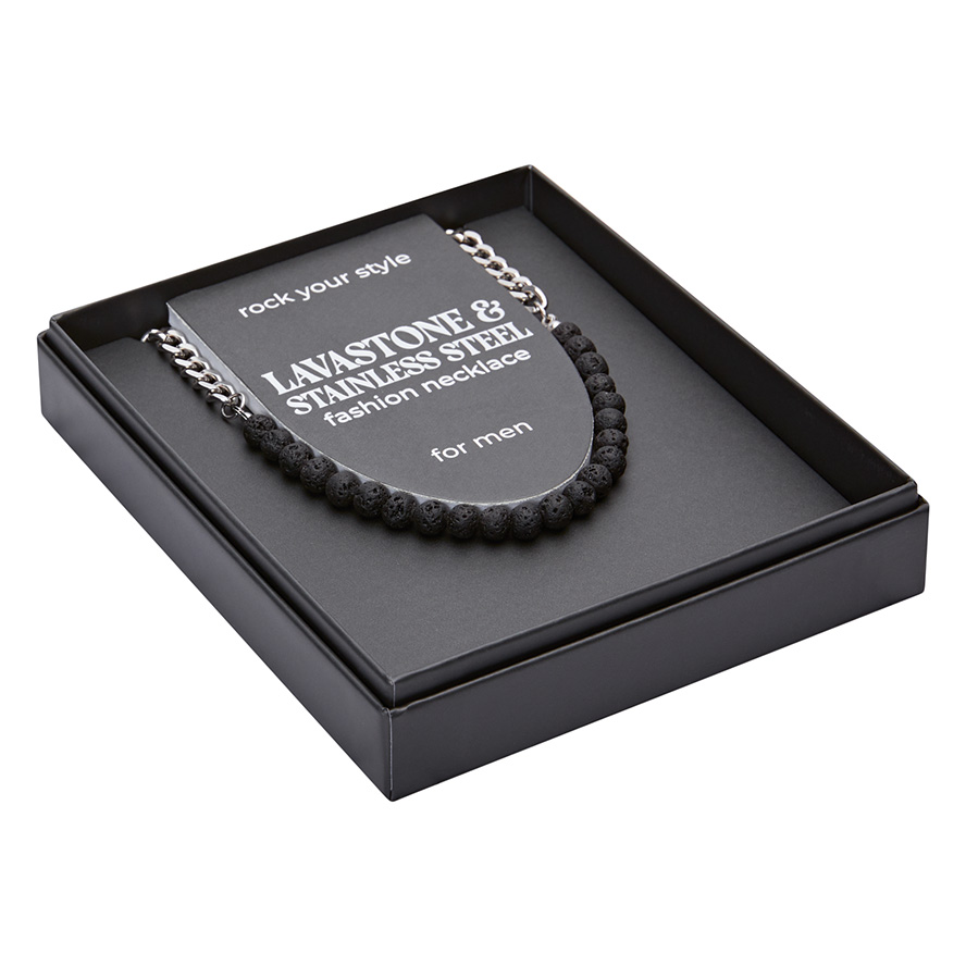 Geschenkbox MEN – Halskette, Lavastein & Edelstahl