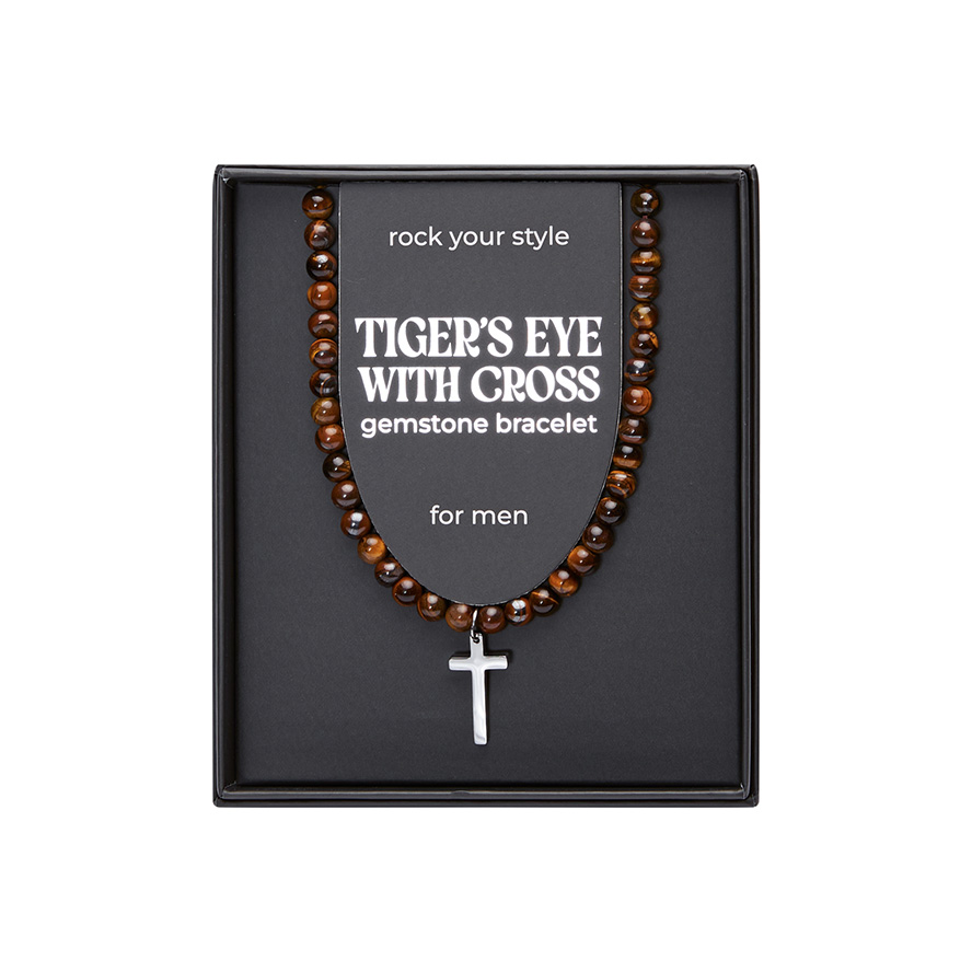 Geschenkbox MEN  – Halskette, Tigerauge mit Kreuz