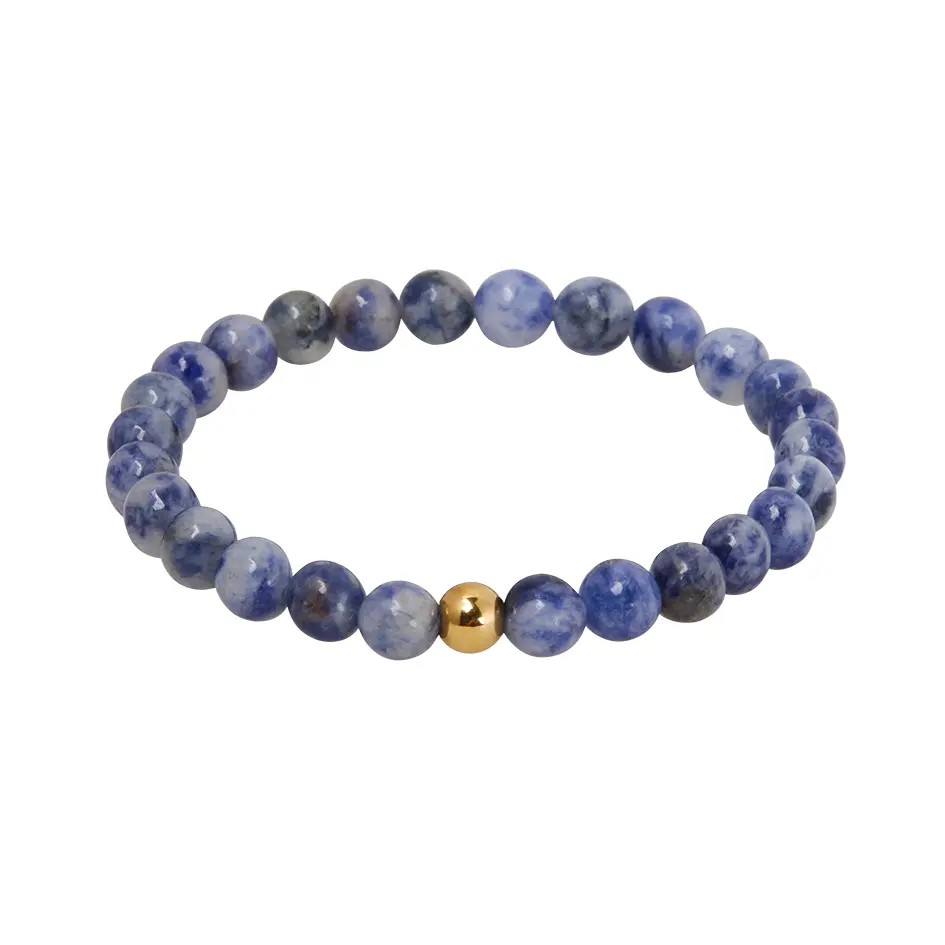 Echtsteinarmband KARMA – Blauer Sodalith, vergoldet Echtsteinarmband KARMA – Blauer Sodalith, vergoldet