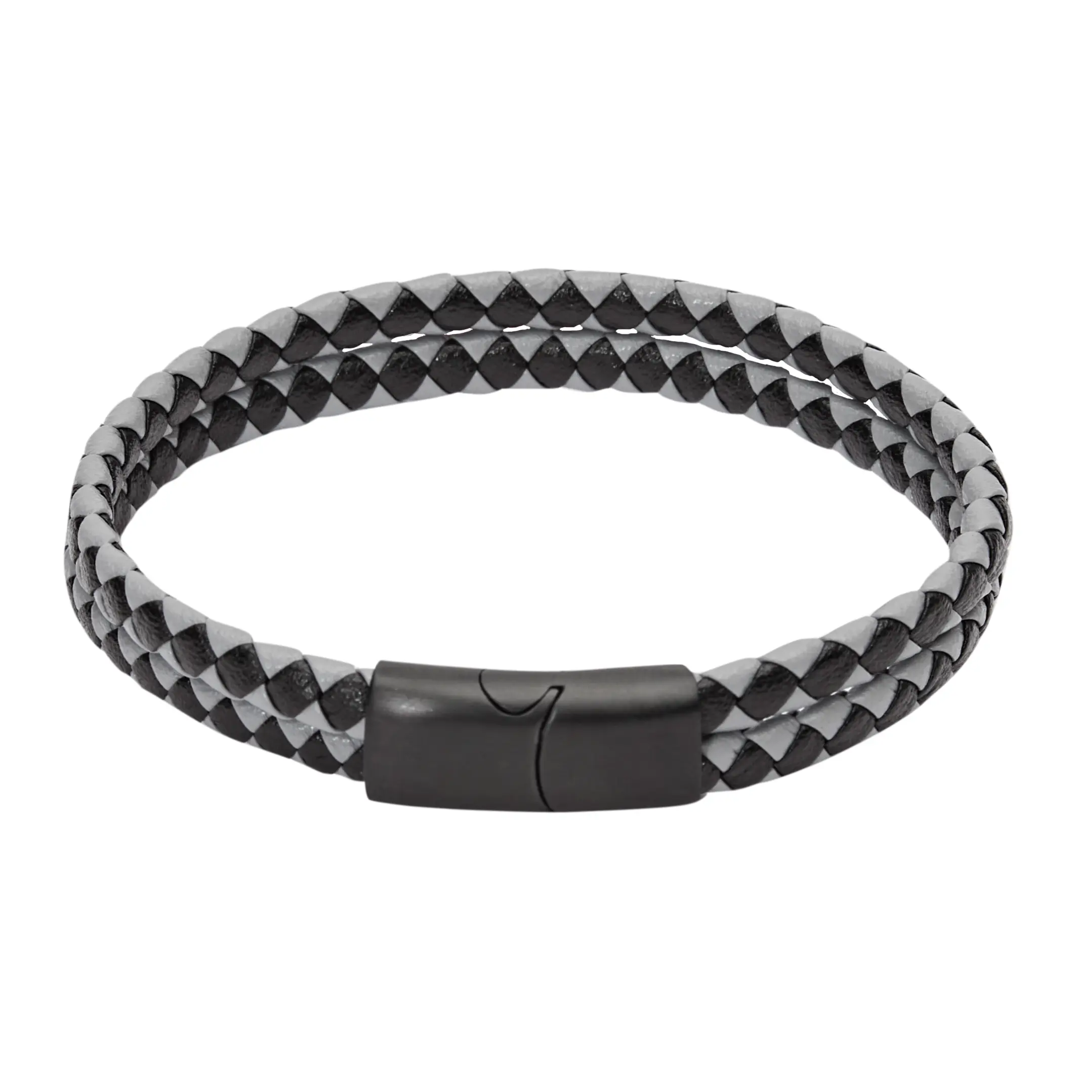 Armband TEXAS – Leder, grau schwarz (flach, doppelreihig)