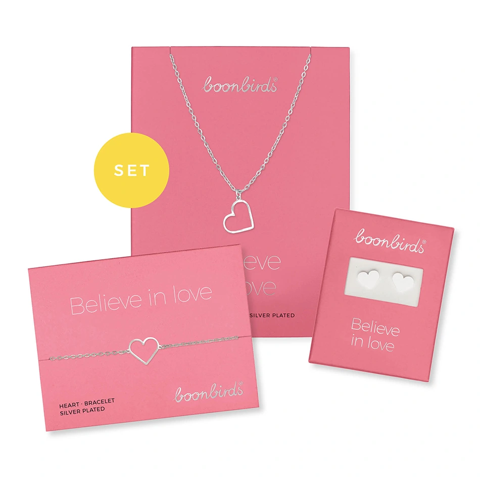 Set SELECTION – Herz, versilbert Herz Set SELECTION Halskette Armband Ohrstecker versilbert boonbirds
