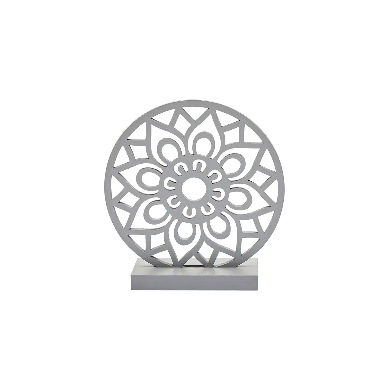 Symbol klein – Mandala des Glücks, Holz grau