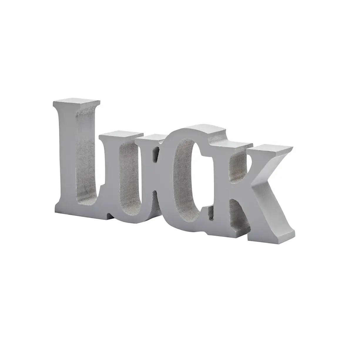 Schriftzug LUCK – Holz, grau