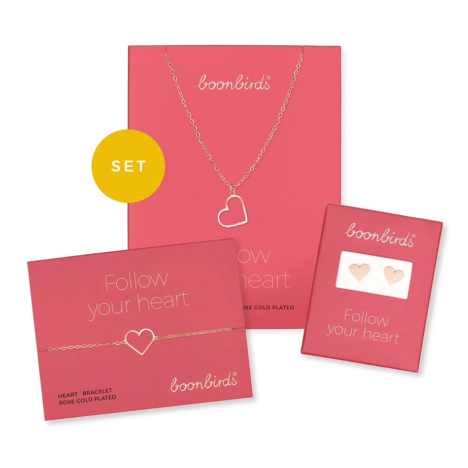 Set SELECTION – Herz, rosévergoldet Herz Set SELECTION Halskette Armband Ohrstecker rosevergoldet boonbirds