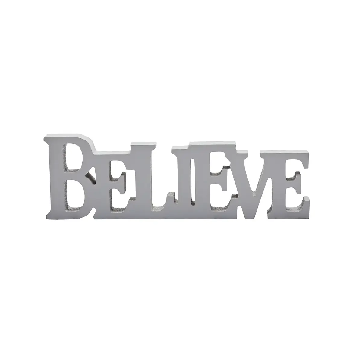 Schriftzug BELIEVE – Holz, grau