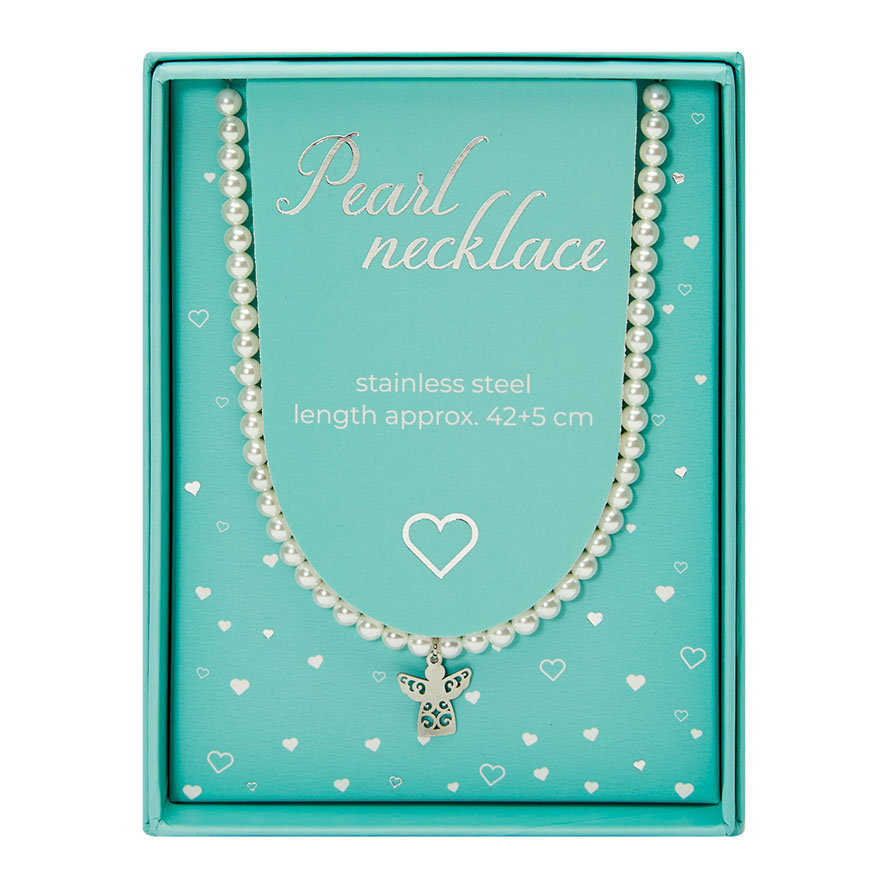 Geschenkbox Perlenhalskette – Schutzengel, Edelstahl