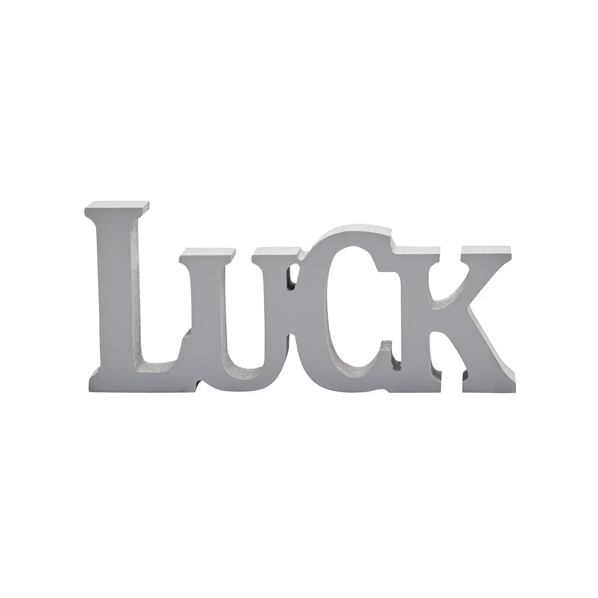 Schriftzug LUCK – Holz, grau