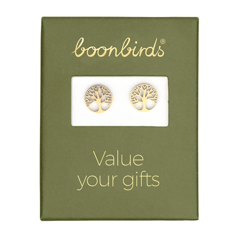 Vergoldete Ohrstecker mit dem Motivr Baum des Lebens von der Marke boonbirds