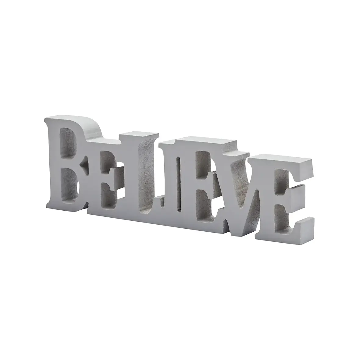 Schriftzug BELIEVE – Holz, grau