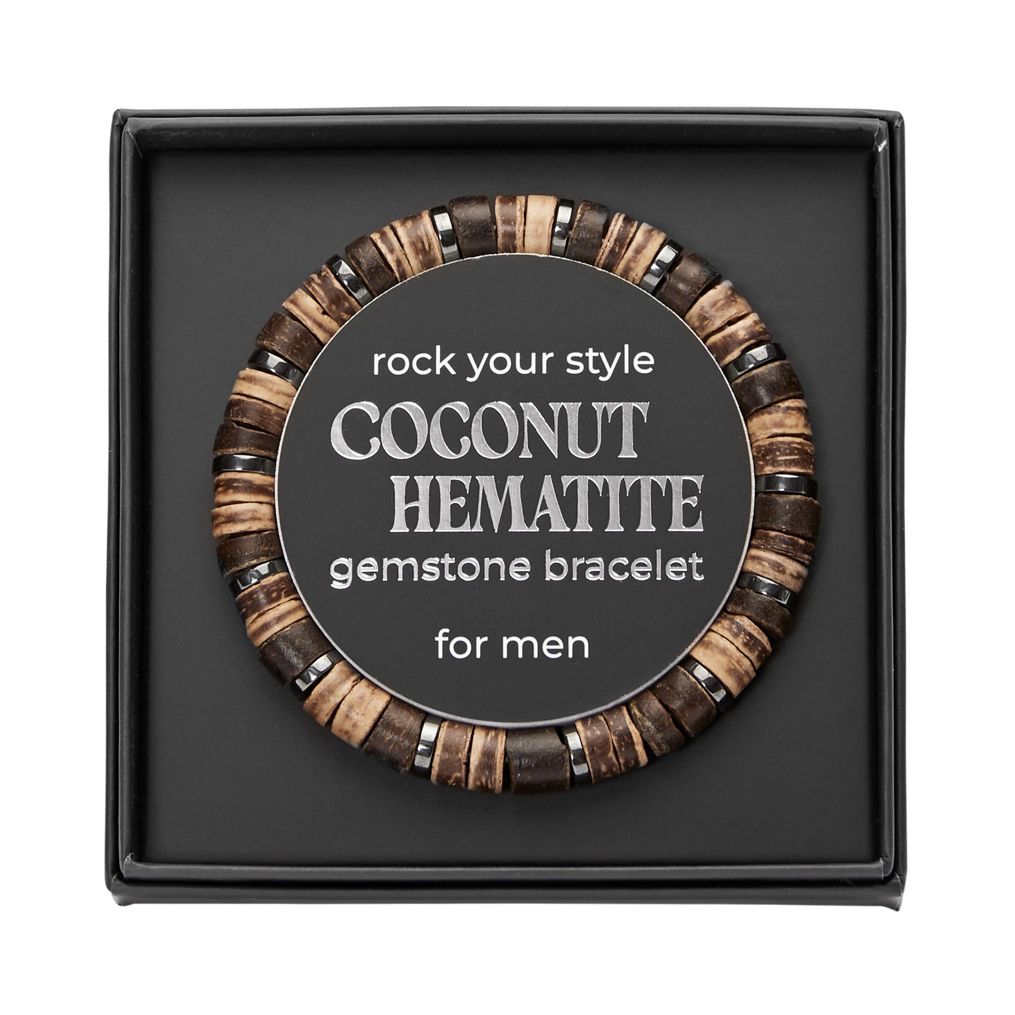 Geschenkbox MEN – Armband, Kokosnuss-Holz - Hämatit